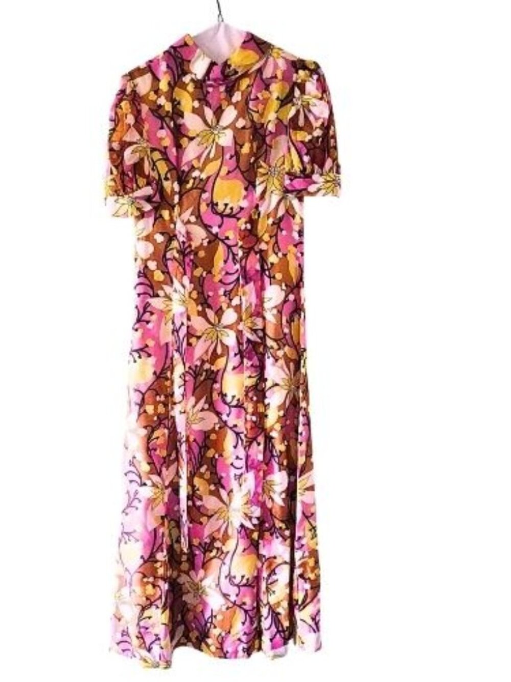 Vintage 1960's Hand Sewn Psychedelic Floral Crepe Chiffon Maxi Dress